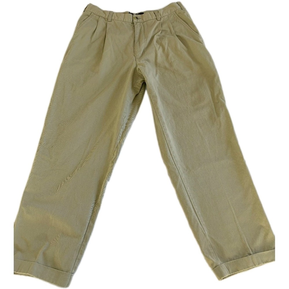 Timberland Pleated Chino Pants Mens 35 Cotton Khaki Weathergear Rugged Casual